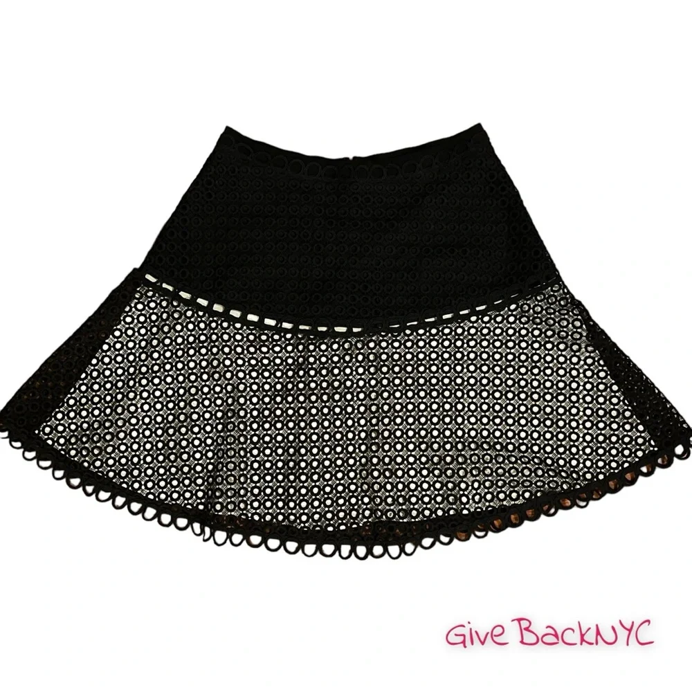 Elie Tahari Black Eyelet A-Line Skirt Size 12